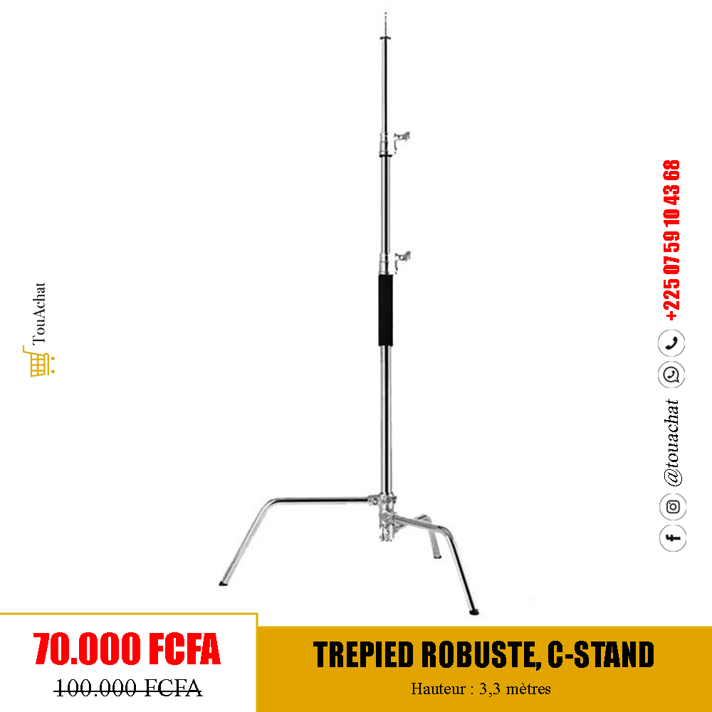 Trépied Robuste, C-Stand de 3,3 mètres