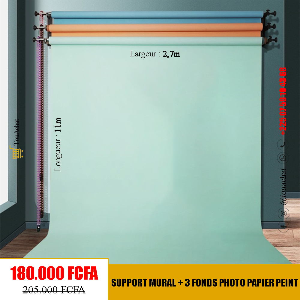 Support Mural avec 3 Toiles de Fonds Papier Peint de 2,7x11M