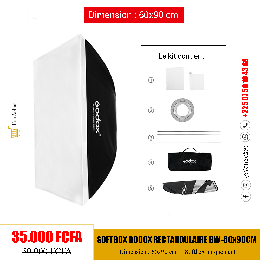 Softbox GODOX Rectangulaire BW-60x90cm
