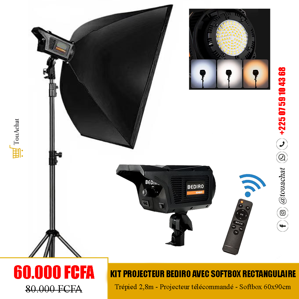 Kit Projecteur BEDIRO avec Softbox Rectangulaire
