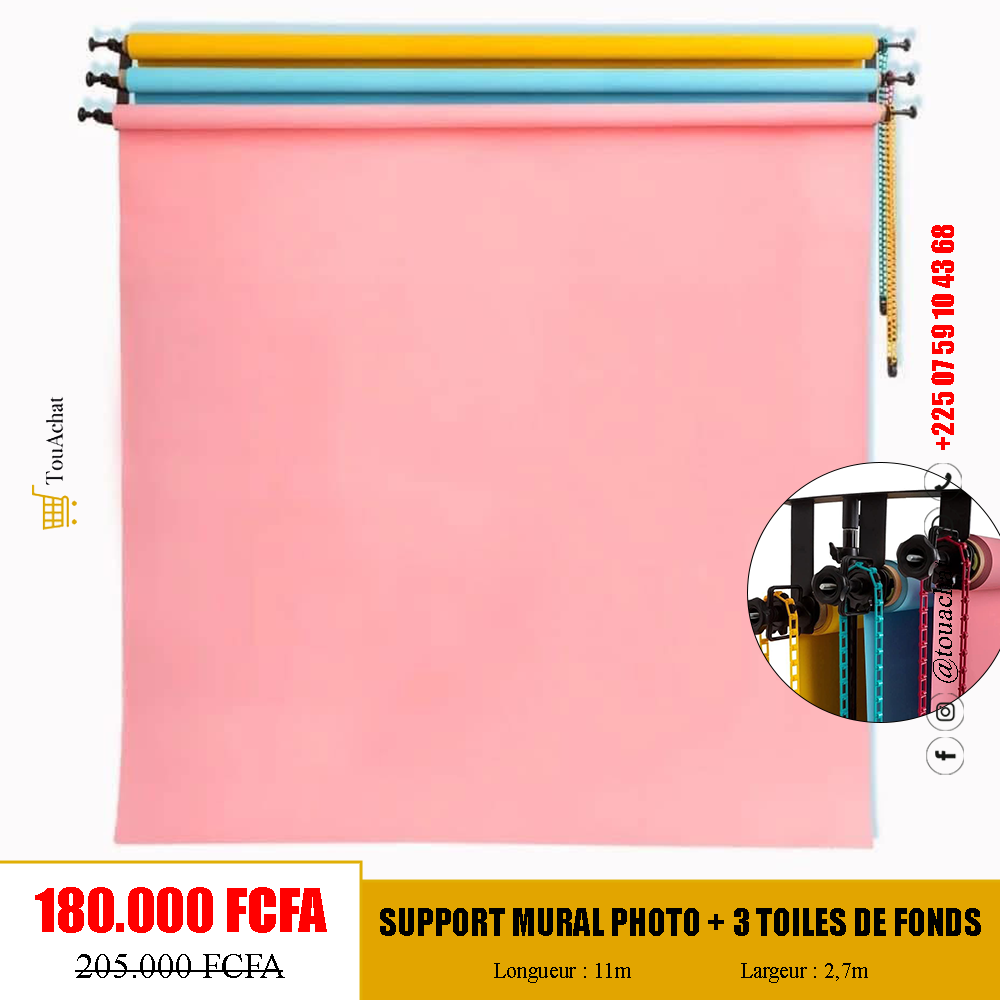 Support Mural avec 3 Toiles de Fonds Papier Peint de 2,7x11M